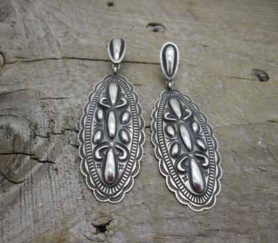 Native American Repousse Earrings Oval